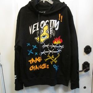new OFFBEAT men's BLACK sweatshirt "w/hoodie "Velocity, Take Chances Sz XL